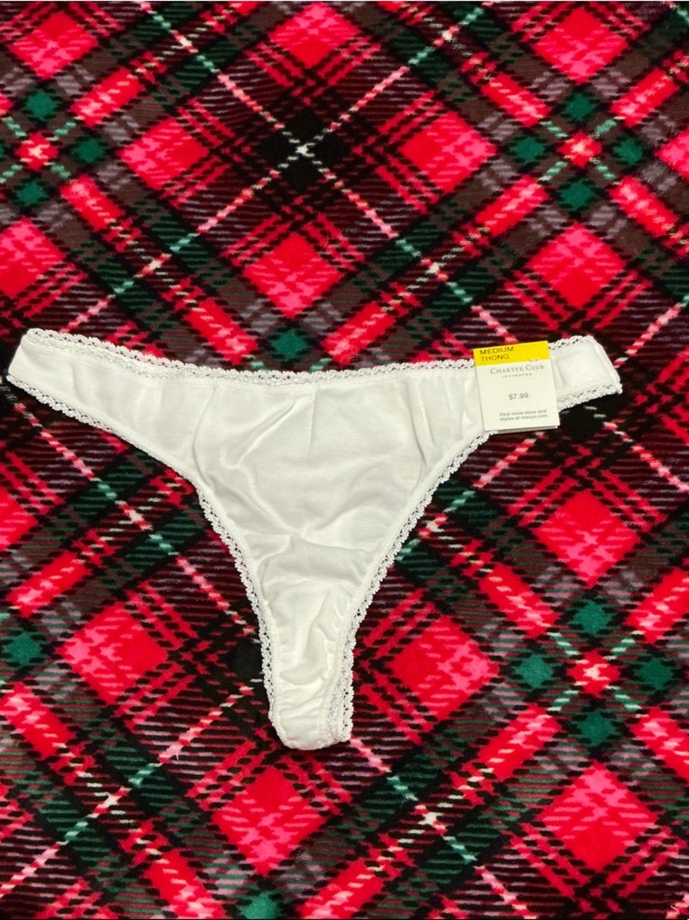 Charter Club White Lace-Trim Thong